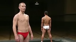 Two sporty guys fight and then drill each others asses