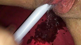 Close up pussy pumping squirt all over