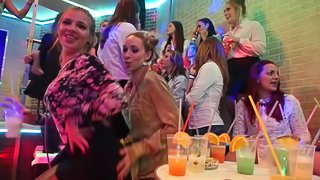 Kinky babes get to play with long stiff cocks at the party