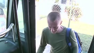 Max Crase sucks a dick and gets ass fucked in an empty bus