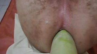 Femdom Vegetable Fist & Foot in Unrepining Male Butt