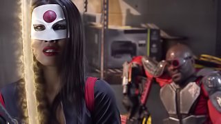 Asian superhero Asa Akira spreads legs for the massive black dick