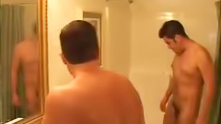 After shower blowjob and anal for a sexy gay bottom