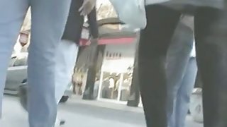 Upskirt video shot of a cute  girl in stockings