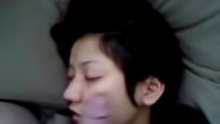 Homemade POV of Thai GF getting big facial bukkake