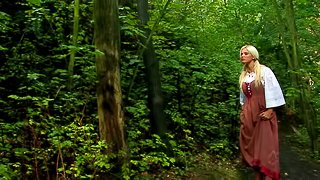 Horny knights giving the blonde a good drilling in the wilderness