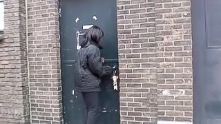 Cute ebony chick sucks a hard dong from a gloryhole then fucks