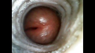 Cumming inside clear fleshlight, view inside down hole