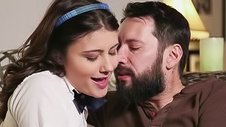 Horny coed hires a tutor and studies his cock instead of the books