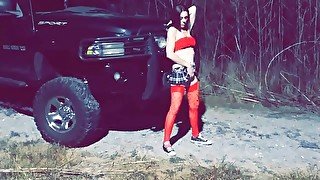 Sexy amateur redhead gets her pussy pleasured and fucked outside