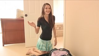 Skirt changing teen flaunts her firm juggs