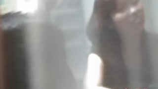 Blowjob and Japanese hardcore fuck seen through the window