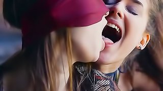 Babe fingers her juicy twat while kissing a hot lesbian stranger