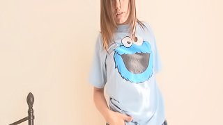 Breathtaking cougar in miniskirt unpinning her thong lovely on bed