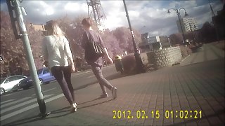 blonde in latex  leggins candid ass