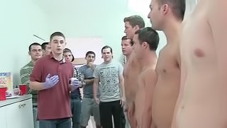 Naked college freshers working cocks in group