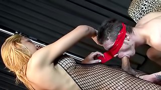 Shemale in fishnet fuck with a hardcore gay