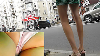 Sexy upskirt ass of the slim girl with panty pad
