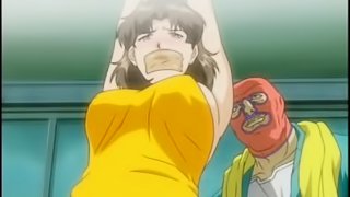 Bondage hentai with muzzle gets squeezed her bigboobs