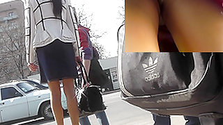 Woman was going home and caught on upskirt spy camera