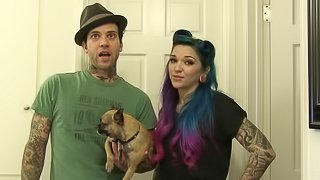 Tattooed beauty goes naked together with her best female friend