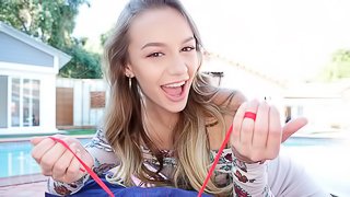 Athletic sex doll with small tits Naomi Swann opens her crack