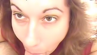 POV blowjob by a sexy brunette in the bedroom