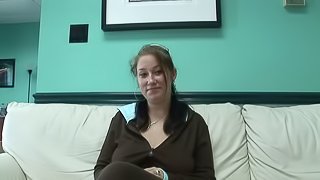 Adorable solo model babes with big tits fingering her shaved pussy in reality shoot