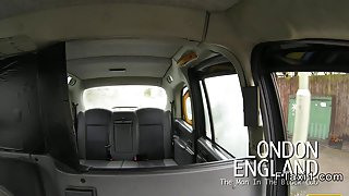 British busty blonde changing in fake taxi