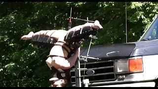 Tied upside down with open legs   mechanic fucked