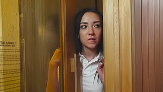 Three hot ladies are in the sauna, touching one another well