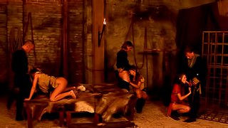 Dungeon orgy scene with dirty girls taking it in every hole