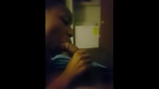 Tiny ebony gf sucks BBC boyfriends dick.