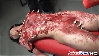 Asian Slave Gets Her Body Covered In Wax
