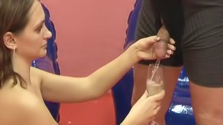 She sucks and drinks pee for fun