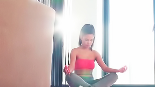 Young Latina is doing some yoga and also anal sex