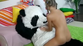 Infantile teen satisfies pussy thanks to panda with plastic cock