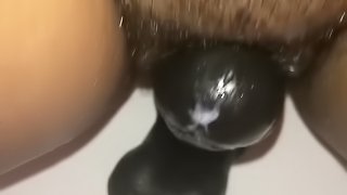 Hairy Fat Pussy Ebony Creaming on 9” BBC