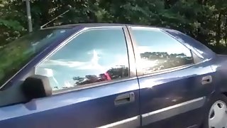 wife in car masturbates and blows hubby&#039;s dong