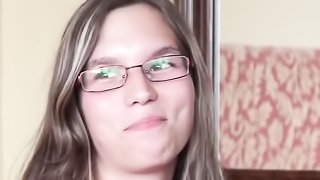 Slim amateur brunette glasses