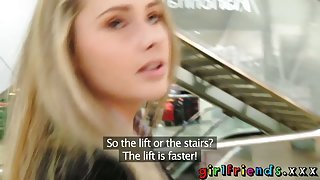 Girlfriends have fun in changing room then go home for sex