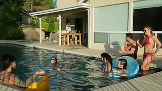 Illicit affair by the pool in summer holidays