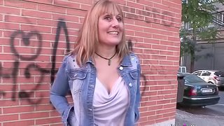 Hot babe Nuria gets frisky with a guy's huge boner