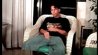 Cute smooth gay Latin twink masturbates