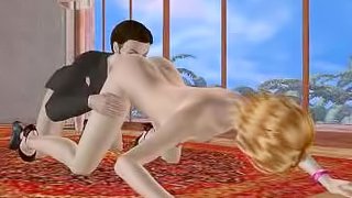 Adorable 3D girl satisfies two guys in hot interracial MMF clip