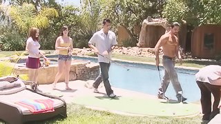 During a fun in the sun pool party everyone starts to fuck