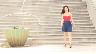 Aurora shows her ass and plays with her pussy in a public place