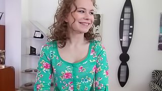 Sweetheart in a pretty dress gets pounded by a male pornstar