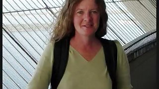 Filthy street girl in fishnet stockings is blowing my dick like a pro