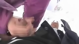 Outdoor action in the snow with a hot brunette